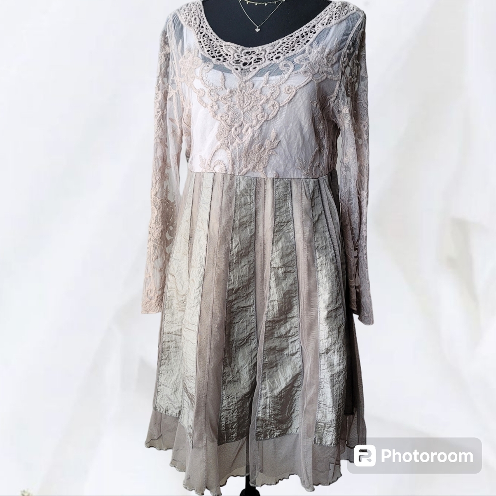 Gray Lace Empire Waist Dress